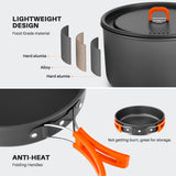 15pcs Camping Cookware Non-Stick Lightweight Camping Pots and Pans Set with Kettle Plastic Plates Bowls Soup Spoon Odoland