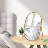 Numjeg Vanity Desk Table Mirror Oval Makeup Mirror 90°Adjustable Rotation Golden Metal Framed Standing Mirrors Room Decor for Living Room,Bedroom,Tabletop,Bathroom