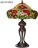 Tiffany-Style Lamp Table Peach Kapok Peony Glass Lampshade Desk