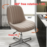 Adjuble Armless Office Chair - Upholstered Bei Seat, No Wheels Fixed Legs, Modern Swivel Design, Slish Desk Chair for Home & Office Use