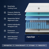 Nectar Classic Hybrid 12” Twin Mattress - Medium Firm - Memory Foam & Innerspring Coils - Cooling Top Layer - Back Pain Relief - Mattress in a Box - 365-Night Trial & Forever Warranty