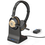 Earbay 5.3 Bluetooth Headset with USB Dongle & Noise Canceling Mic, Wireless Headset with Mic for Work, 50Hrs Playtime Wireless Headphones with Charge Dock & Mic Mute, for PC/Laptop/Phone/Teams/Zoom