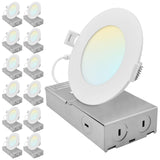 LUXRITE 4 Inch Canless Spotlight, LED Recessed Lighting, 5CCT 2700K-5000K, Dual Dimmable Ceiling Light, 650/800/1066 Lumens, CRI 90, 8W/10W/13W Selectable, IC Rated, Wet Rated, ETL Listed (12 Pack)