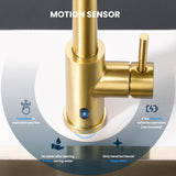BLYLUND Touchless Kitchen Faucet with Pull-Down Sprayer, Kitchen Sink Faucet Brushed Gold Faucets with Soap Dispensor, Single Handle Hands-Free Sensor Suitable for 1 to 4 Hole Sink, Stainless Steel