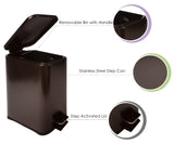 Stainless Steel Small Trash Can with Lid & Step Pedal - 5 Liters/1.3 Gallon