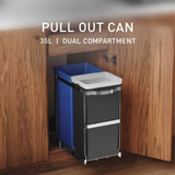 35 Liter / 9.3 Gallon Dual Compartment Under Counter Kitchen Cabinet Pull-Out Recycling Bin and Trash Can