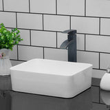 Kichae Vessel Sink Rectangular - 16"x12" Modern White Bathroom Sink Rectangle Above Counter Porcelain Ceramic Vessel Vanity Sink Art Basin