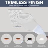 LUXRITE 4-Inch LED Trimless Gimbal Spotlight with J-Box, Push-N-Lock, 5CCT 2700K-5000K, 360° Rotation & 15° Tilt, 20W 2000LM, CRI90, Dual Dimmable (TRIAC/0-10V), Damp Rated, ETL Listed (4 Pack)