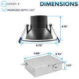 LUXRITE 4 Inch LED Recessed Ceiling Light with J-Box, CRI90, 12W, 5CCT Selectable 2700K-5000K, 960 Lumens, Dimmable Canless Downlight, Wet Rated, IC Rated, ETL Listed, Black Trim (12 Pack)