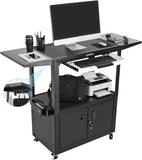 AV Cart with Wheels,Computer Cart,Rolling Height Adjustable Utility Cart with Pullout Laptop Keyboard Tray & Cord Management,for School,Maintenance Shop,Training Institution (52.8" Lx17.7 Wx41 H)