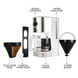 Kenmore drip Coffee Maker - 12 Cup programmable cafe machine with glass pot, regular & bold brew, auto shut off large water reservoir, reusable filter, kitchen appliances for cafeteria barista, White