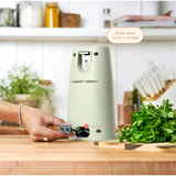Electric Can Opener, Auto-Turn, Knife Sharpener, Bottle Opener, Easy-Clean, Corded, One-Touch, Stainless Steel Blade (Sage Green)