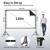 Outdoor Projector Screen with Stand, TOWOND 120 inch Portable Projector Screen Black Backing, Indoor Projection Screen 16:9 4K HD Wrinkle-Free Movie Screen with Carry Bag for Backyard Movie Night