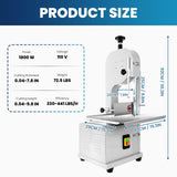 1800w Electric Meat Bone Saw, Stainless Steel Tabletop Meat Bandsaw for Butchering, Cutting Thickness 8 Inches, Commercial Frozen Pork Cutting Machine with 8 Blades, Workbeach 19.3" x 15.3"