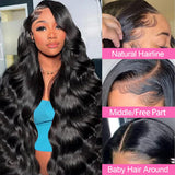 KRKRYQ 40 Inch Body Wave Human Hair Wig Pre Plucked 180% Density 13x6 HD Transparent Lace Frontal Wigs Human Hair Glueless Human Hair Wigs For Women Natural Color
