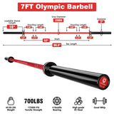 RICHUANG 7ft Olympic Barbell Weight Bar for Weightlifting,Powerlifting,CrossFit Training,700 lbs Max Load Capacity,45 Steel,2 Inch Olympic Strength Training Bar for Home Gym,Exercises Fitness Equipment 700LBS-Red
