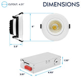 LUXRITE 4-Inch Gimbal LED Recessed Lighting, 5 Color Selectable 2700K-5000K, 15 Watts, 1250 Lumens, Adjustable 360º + 30º Swivel Spotlight, Dimmable, CRI90, IC & Wet Rated, ETL, White (12 Pack)