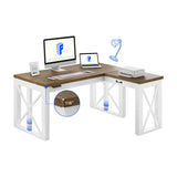 L-Shaped Executive Electric Standing Desk, 55"x48" Wood Farmhouse Home Office