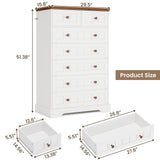 Hasuit White Dresser for Bedroom, Farmhouse 7 Drawers Dresser, 51.4"Tall Dressers Chest of Drawers with Hand Carved Panel, Large Wood Closet Storage Organizers Dressers for Bedroom Living Room Hallway