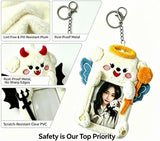DegoCython Photocard Holder, 2 Pack Angel & Devil Puppy Pair, Plush Photo Card Keychain, Clear Protective Sleeve, 3 Inch Size, Dual Hanging Clasps for Kpop Fans Backpack Charm Gift Concert