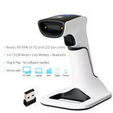 ScanAvenger Wireless Portable 1D&2D with Stand Bluetooth Barcode Scanner: 3-in-1 Handheld Scanner, Rechargeable Battery for Inventory - USB Bar Code/QR Reader (1D&2D with Next Gen Stand)