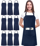 Utopia Kitchen 10 Pack Bib Apron, Unisex Adjustable Aprons with 2 Pockets, Waterdrop Resistant Cooking Kitchen Chef Apron for Men Women, Navy