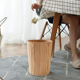 BISOZER Natural Wood Trash Can, Round Stackable Wastebasket, Garbage Recycling Bin for Bathrooms, Powder Rooms, Kitchens, Home Offices (Light Wood)