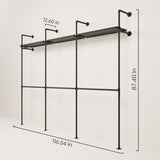 pamo Industrial Pipe Clothing Rack with Shelf - 1000 lbs Capacity - Wall Mounted Clothes Rack and Walk In Closet with Metal Shelf for Wardrobe