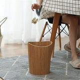 BISOZER Wood Trash Can, Round Stackable Wastebasket, Natural Garbage Recycling Bin for Bathrooms, Powder Rooms, Kitchens, Home Offices (B-Light Wood)