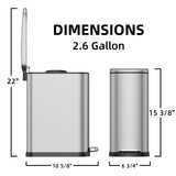 WFRWFR 2.6 Gal Bathroom Trash Can with Soft Close Stay Open Lid, Small Rectangular 10L Stainless Steel Waste bin for Narrow Space, Waterproof, Matte Silver