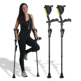 Ergobaum 7G Forearm Crutches for Adults (1 Pair-2 Units) — Ergonomic, Foldable with Shock Absorption, LED Light & Knee Rest | Adjustable 5'–6'6", Supports 360 lbs | Medical Aluminum (Black)