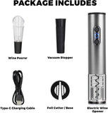 Electric Wine Opener Set for Red Wine, Rechargeable Automatic Wine Corkscrew Bottle Opener with Foil Cutter, Vacuum Stopper, Wine Pour for Wedding Party Home Gifts