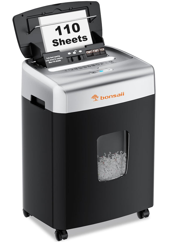 Paper Shredder for Office, 110-Sheet Autofeed Heavy Duty Shredder for Home Office Use, 30 Minutes/Micro Cut/P-4 High Security Level/6 Gallon Large Bin bonsaii