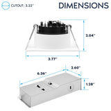 LUXRITE 3 Inch LED Recessed Light, Regressed Mini Panel Spotlight, 5CCT 2700K-5000K, 9/12 Watts, 750/1000 Lumens, Dual Dimmable (TRIAC & 0–10V), 90° Beam, Wet Rated, ETL, Square (12 Pack)
