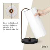 Umbra Bellwood Paper Towel Holder for Kitchen Countertop, with Real Wood Stand and Weighted Metal Base, Black/Walnut
