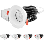 LUXRITE 3 Inch LED Regressed Canless Spotlight + Round White Interchangeable Trim, 5CCT 2700K-5000K, Twist N' Lock, Recessed Lighting, 15W, 1250LM, CRI90, Dimmable, 60° Beam, IC & Wet Rated (4 Pack)