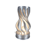 MAKER 3D Twist Spiral Table Lamp in Silver - Handmade 3D Printed Shadow Projection Night Light, Dimmable USB LED Bedside Accent Lamp for Bedroom, Nursery and Office Desk Decor
