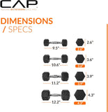 CAP 100 LB Rubber Coated Hex Dumbbell Hand Weight Set with Vertical Storage Rack | Black