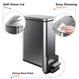Trash Can with Lid Soft Close, 1.6 Gallon Stainless Steel Garbage Can with Removable Inner Bucket