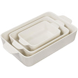 Kook Ceramic Bakeware Set, Rectangular Baking Dishes, For Casseroles, Lasagna, Cake, Small, Medium & Large Pans, Microwave & Dishwasher Safe, Set of 3, (Ivory)
