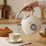VEMIYA Retro Electric Kettle 1.7L – Stainless Steel Tea Kettle with Premium Gloss Finish, Fast Boiling, Auto Shut-Off & Boil-Dry Protection – Vintage Electric Water Boiler for Kitchen (Ivory White)