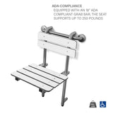 Seachrome Profile Folding Shower Seat with 18 inch Grab Bar, Removable Hanging Bench with Backrest & Legs, White Phenolic Seat, Stain Stainless Steel Grab Bar