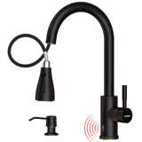 DAYONE Touchless Bronze Kitchen Sink Faucet with Pull Down Sprayer and Soap Dispenser, Oil Rubbed Brown 3 Modes Motion Sensor Hands-Free Single Handle Touch Faucet for Kitchen Sink High Arc
