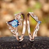 18k Gold Alexandrite ring set Wedding Ring Set Alexandrite rings for womens Vintage Wedding Ring Set Birthday Mothers day