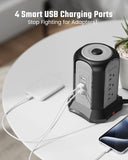 Power Strip Tower Surge Protector Desktop Charging Station, 10 Ft Extension Cord, 9 Outlets, 4 USB Ports Black SUPERDANNY