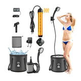 2026 Upgraded Portable Shower with Heater for Camping, 6000mAh Rechargeable Camping Shower Pump with LED Display, 3 Spray Modes 5 Gal Foldable Bucket, Outdoor Shower for Travel RV Pet Bath Car Washing