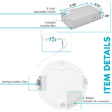 LUXRITE 8 Inch Ultra Thin LED Recessed Lighting, 23W, 5 Color Selectable 2700K | 3000K | 3500K | 4000K | 5000K, CRI 90, 1800 Lumens, Dimmable LED Wafer Lights, Wet Rated, Baffle Trim (6 Pack)