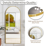 Prywot Arched Floor Mirror, 57 "x 20" Full Length Mirror Wall Mirrors Hanging or Leaning Arched-Top Full Body Mirrors with Stand for Bedroom, Dressing Room, Gold