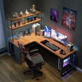 SABALON Office Desk Solid Wood Corner Computer Desk L-Shaped Desk