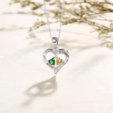 Oseew Personalized 2 Heart Birthstone Necklace for Women 10K 14K 18K Solid Gold Engraved Name Birthday Christmas Mother's Day Jewelry Gifts for Her